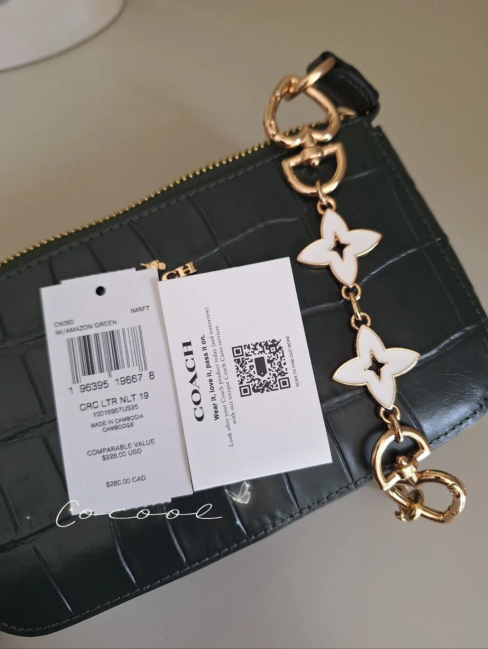 Coach Nolita 19 With Chain Strap In Crocodile-embossed Leather/green CN382 NWT